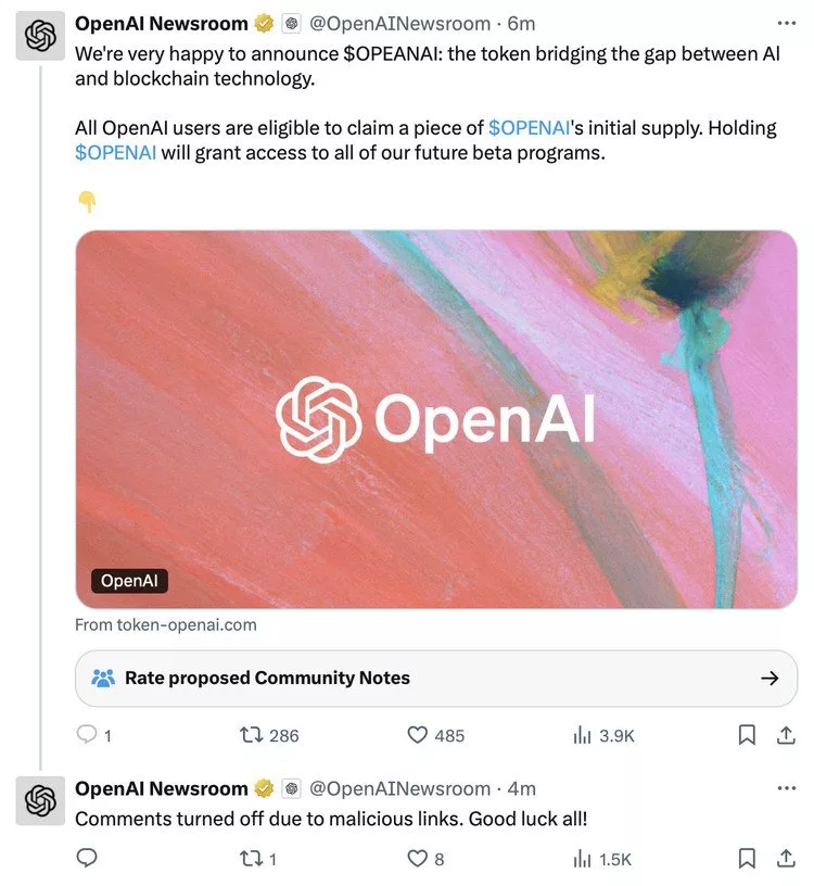 پست اکانت OpenAI در ایکس